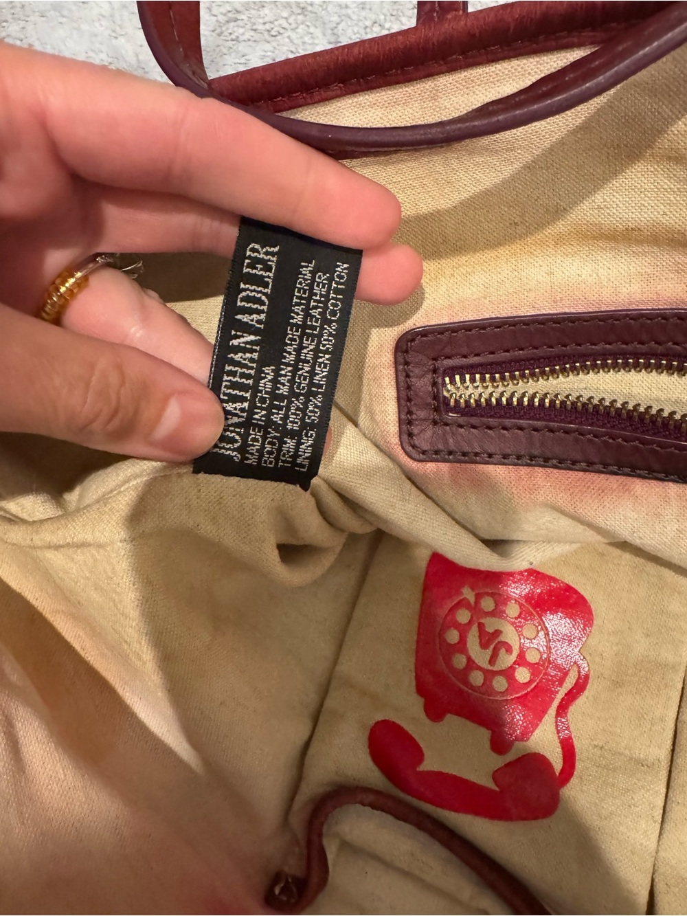 Jonathan Adler Geometric Tote with Red Floral Motif and Burgundy Trim - Picture 12 of 12